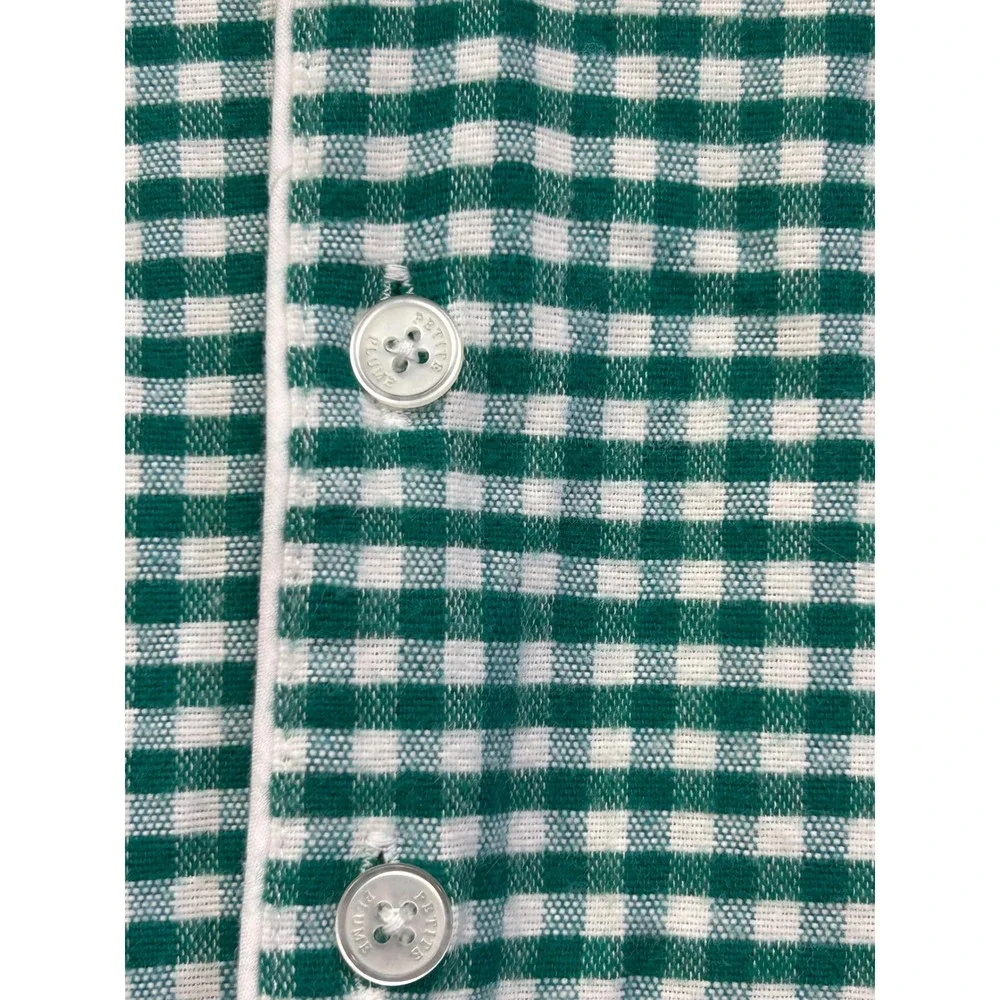 Petite Plume Pajamas Unisex 3/6M Green Gingham One Piece Button Snap Romper